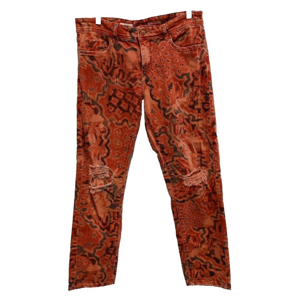 Pilcro Anthropologie The Slim Boyfriend Jeans Womens 29 Orange Motif Distressed